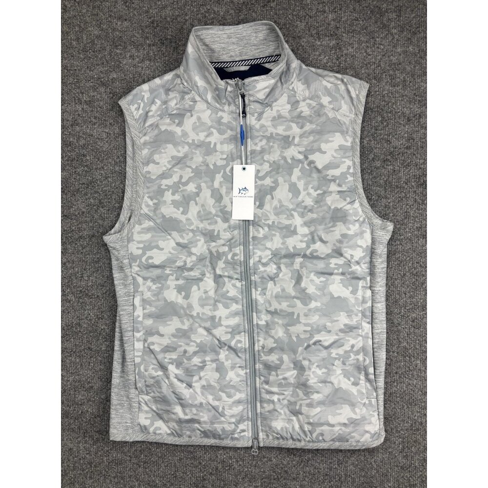 Southern Tide Abercorn Vest Mens Small Gravel Grey Camo Quilted Full Zip Outdoor